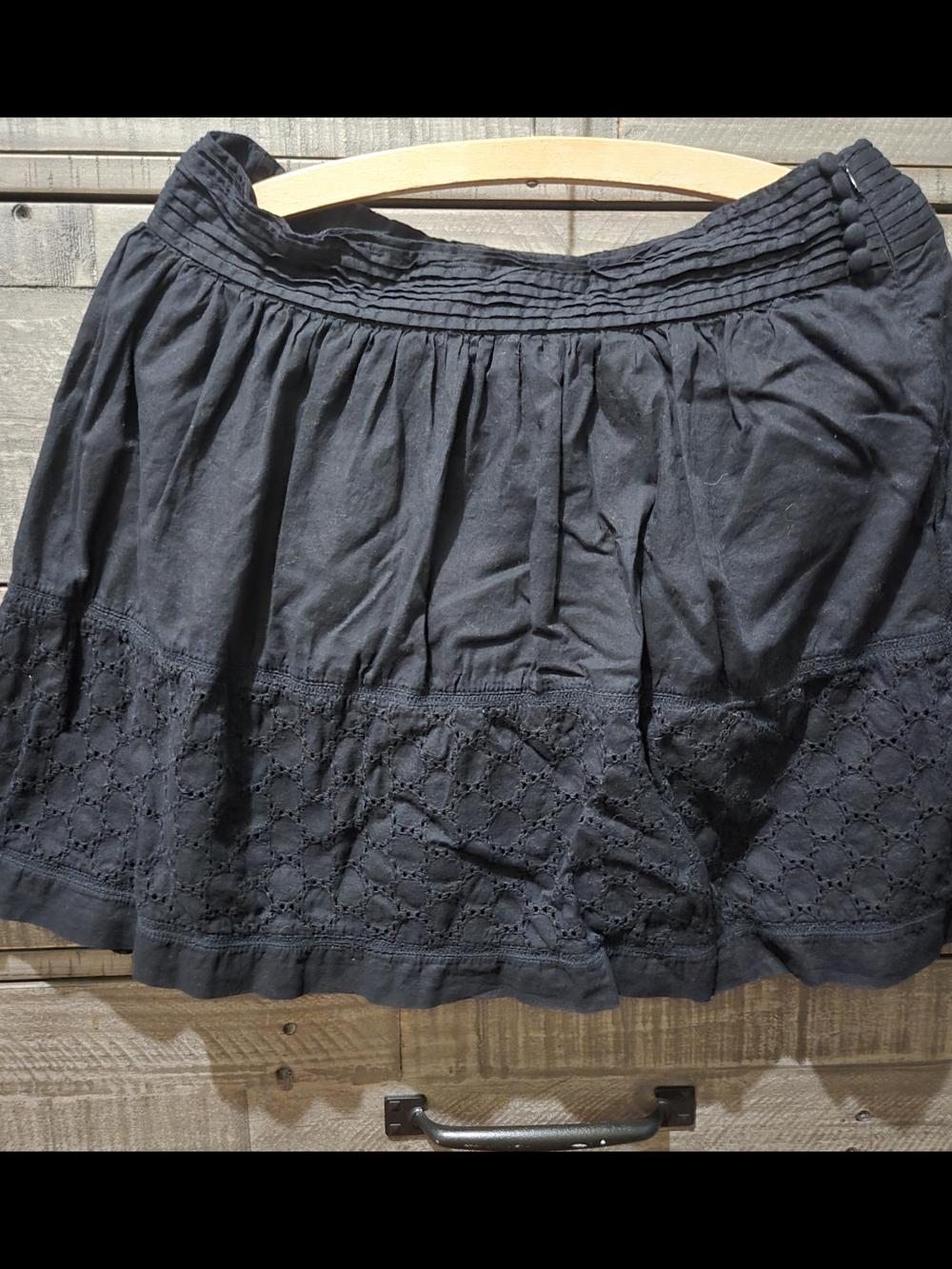 Camaieu Black Eyelet Lace Mini Skirt Boho Cottagecore Side Zip Women's M